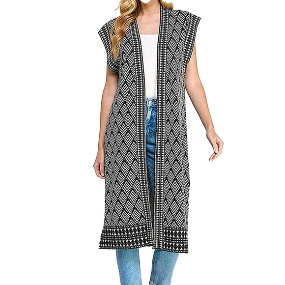 ‘See & Be Seen’ Lavish Jacquard Tapestried Long Open Cardigan/Sweater/Vest Set - Picture 3 of 13